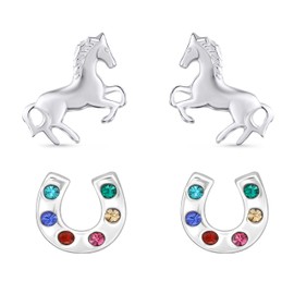 FIVE-D Stud Earrings Horse Pony Gallop 925 Silver, Silver
