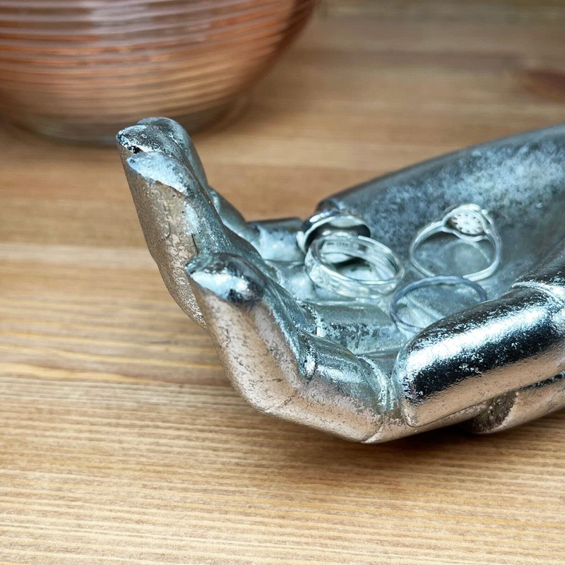 Darthome Silver Hand Jewellery Dish Resin Shelf Sitter Open Palm