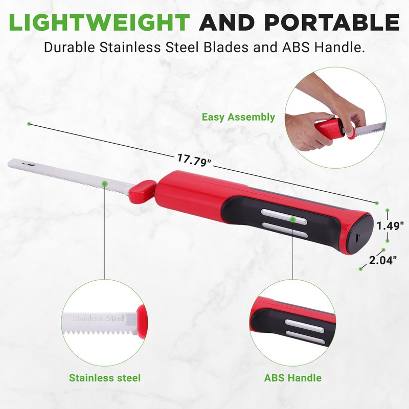 NutriChef Cordless Electric Knife | Easy to Use Constant ON/OFF
