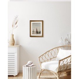 InSimSea Retro Gold Framed Wall Art, Home Room Classical Ocean Sailboat Vintage Wall Decor, Canvas Print Artwork, Farmhouse Country Decor, Antique Picture Frame Landscape Paintings, 13x16 Inch