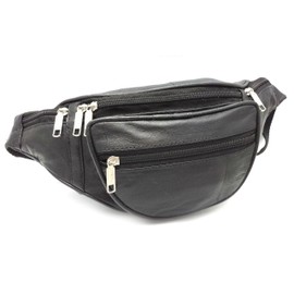 ODS:UK® Real Leather Bum Waist Bag Travel Holiday Money Belt Pouch Black Change BUMBAG (Black - Style 2)