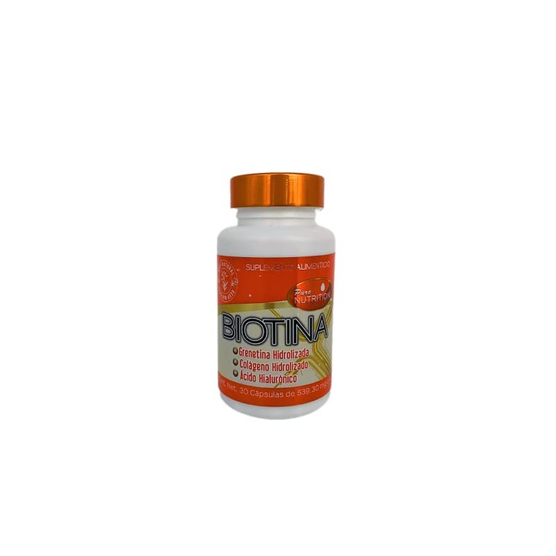 Biotina con Grenetina, Colágeno y Ácido Hialurónico, 30 Cáps.