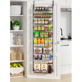 Delamu Over The Door Pantry Organizer, 9-Tier Pantry Door Organizers and Storage with Adjustable Basket, Metal Over the Door Spice Rack, Seasoning Organizer, Over The Door Organizer for Home & Laundry