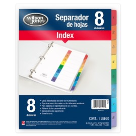 Wilson Jones P1346 Separadores de Carpeta Numerados, colores Brillantes, 8 Piezas