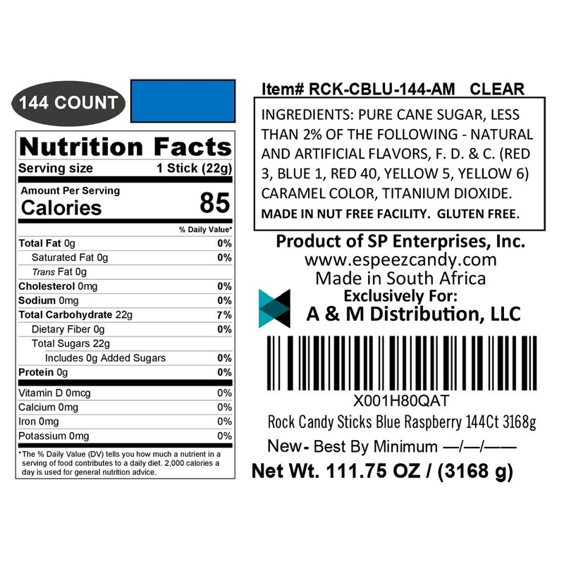 Extra Large Rock Candy Sticks: 144 Blue Rock Candy Sticks