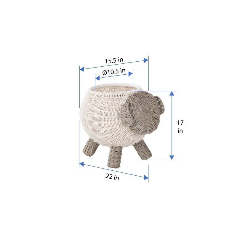 Rattan Sheep Kids Storage Basket, White & Gray