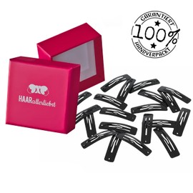 HAARallerliebst Small Rectangular Hair Clips (Pack of 20 | Black | 3.9 cm) with Storage Box (Box Colour: Pink)