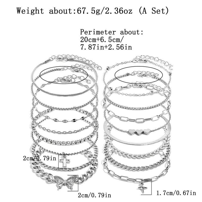 IXNEOP 16 Pcs Gold/Silver Anklet Bracelets for Women Cuban chain