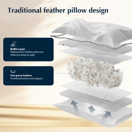 Pacific Coast Pillows Queen Size Set of 2, Goose Feather Down Pillow for Sleeping, Classic Diamond Pattern Hotel Pillow for Side Sleepers and Back Sleepers