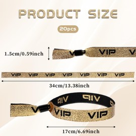 JJUNW Pack of 20 VIP Fabric Bracelets, Glitter Entrance Wristbands with VIP, Entrance Wristbands, Party Bands, VIP Identification Bracelets for Events, Concert, Festival, Birthday, Wedding (Gold)