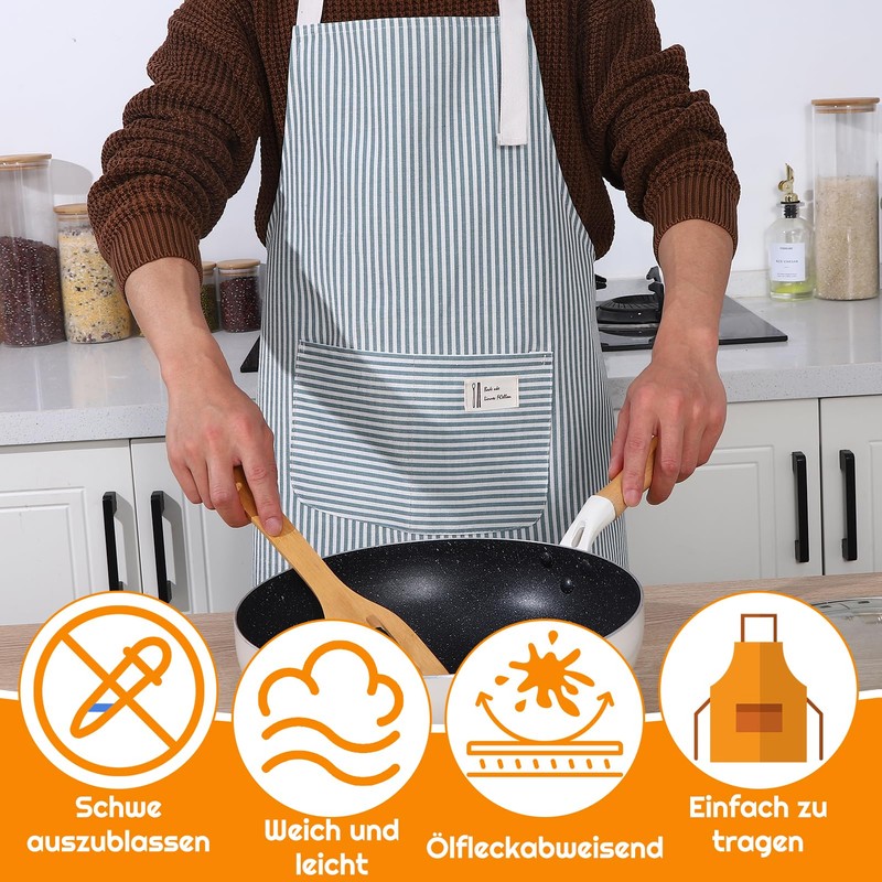 Livdouyu Pack of 2 Striped Kitchen Aprons Women's Adjustable Apron