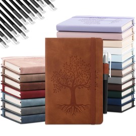 Estune Tree Small Notebooks Pen Leather Lined Pocket Subject Notebooks Hardcover Pocket Notepad Cute Ruled Leather Journals with Pen Holder for Men Women School Business, A6(Retro Color,20 Set)