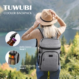 Tuwubi Cooler Backpack 35 Cans, Backpack Coolers Insulated Leak Proof for Men Women, Waterproof Soft Sided Lunch Camping Beach Travel Ice Chest Backpack Cooler Bag Grey