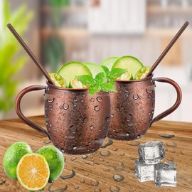 UNISWEET Moscow Mule Mugs Set Of 2, Vintage Copper Plating Mugs With 304 Stainless Steel Lining, Mule Mugs Cocktail Set, 500ml Large Capacity,Perfect For Bars Or Parties, As Well As Gift Giving