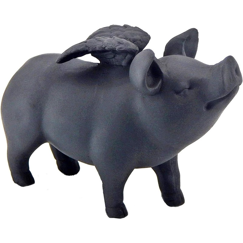 Bellaa 26096 Whimsical Flying Pig Statue Angel Hog Heaven Farmhouse
