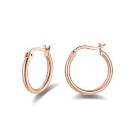 Sterling Silver Hoops Earrings for Women, Small Silver Hoop Earrings, Rose Gold Plated 15mm Hypoallergenic Sleeper Endless Circle Hoops Huggie Hinged Earrings Set for Women Girls