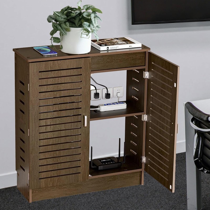 LXSEHN WiFi Router Storage Cabinet, PVC Floor Standing Router Storage