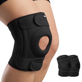 AVIDDA Knee Support with Open-Patella Design for Joint Pain, Sports, Injury Rehabilitation, Adjustable Knee Brace for Men Woman with 3 Straps, for Knee Circumference 1Pair Black(12.5" to 18.5")