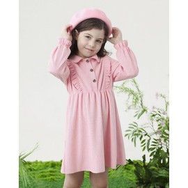 Vieille 4t Girls Pink Dress Long Sleeve Ruffle Dresses Cute Solid Party Frocks Size 4-5t