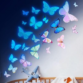 Glow Butterfly Wall Decor Stickers 58 Pcs Luminous Butterflies Wall Decals Colorful Wall Art Butterfly Decor DIY Glow in The Dark Wall Decals for Kids Girls Bedroom Playroom Decorations