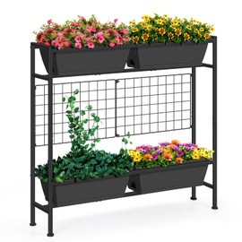 OYEAL Raised Garden Bed with Legs & Trellis, 32" Tall Vertical Garden Planter Boxes Outdoor Flower Bed for Gardening, Vegetables, Flowers, Herbs, Backyard, Grey