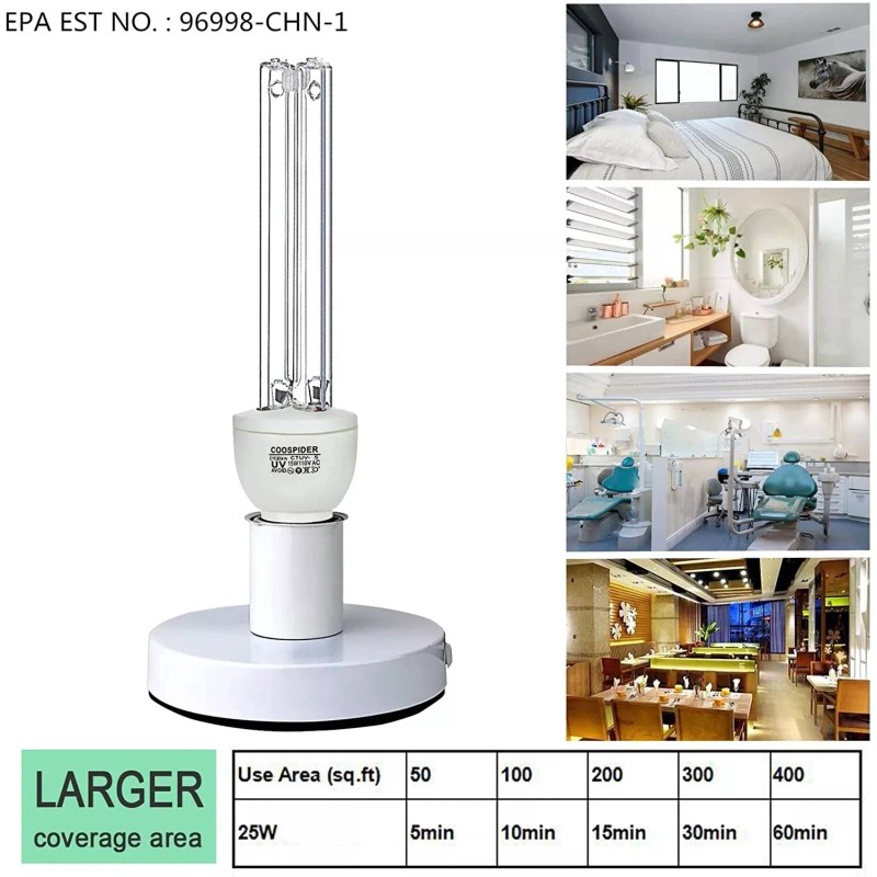 Coospider CTUV-25 UVC Germicidal Lamp with timer & 8,000 hour