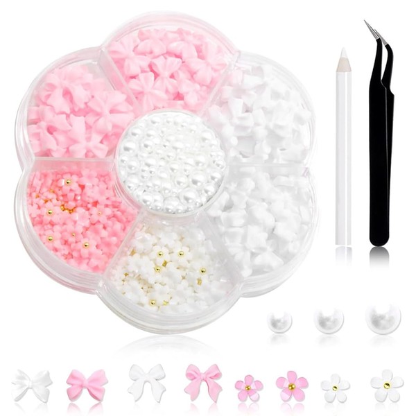 JAWUZ 1 Box 3D-Perlenschleifen Nageldekorations Setst, schleifen für nägel, mit