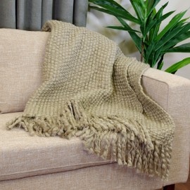 Vue Throw Blanket - Effie Solid Knit with Tassles, Throw Blankets for Couch or Bed, 50" x 60", Taupe