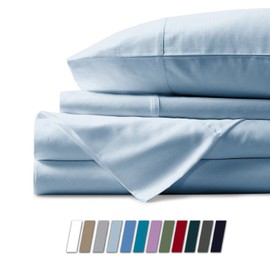 Mayfair Linen 100% Egyptian Cotton Sheets, Sky Blue California King Sheets Set, 800 Thread Count Long Staple Cotton, Sateen Weave for Soft and Silky Feel, Fits Mattress Upto 18'' DEEP Pocket