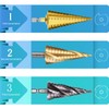 3PCS HSS Spiral Step Drill Bit Sets, SS SHOVAN 4-Flute