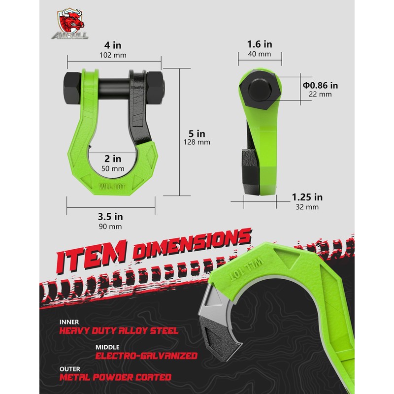 AMBULL 3/4" D Ring Separate Shackles, 52,910lbs Break Strength Easy