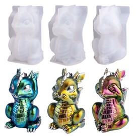 LET'S RESIN - Moldes de resina de dragón, No oye, no habla y no ve el mal, 3 piezas - Moldes de resina epoxi de dragón, moldes de silicona animal 3D vívidos para resina epoxi, manualidades artísticas