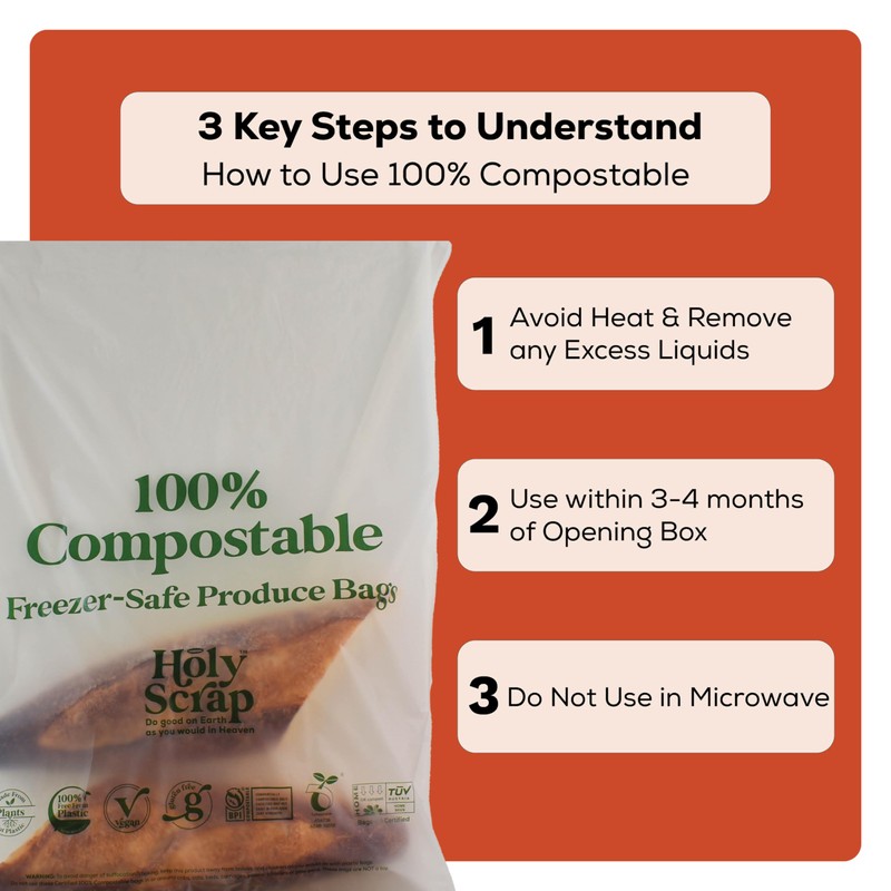 HOLY SCRAP! 100% Compostable Produce Freezer Bags 3 Gallon Size
