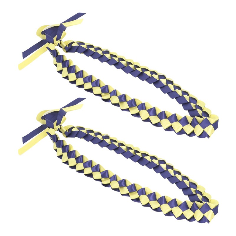 2Pcs Ribbon Leis Double Braided Necklace Graduation Congrats Accessory for