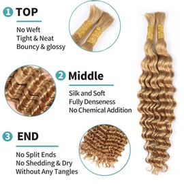 VADES Deep Wave Bulk Human Hair for Boho Braids Honey Blonde Braiding Hair Curly Hair Extensions for Boho Braids Wet and Wavy Color 27 Human Hair Blonde 100g 18 Inch