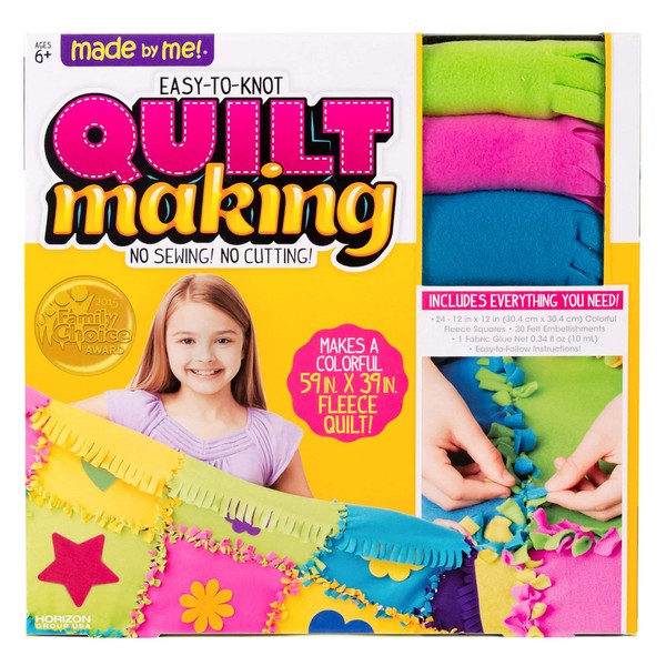 Made By Me Easy to Knot Quilt Making Kit by Horizon Group USA, No Sewing, No Cutting, 59 in. x 39 in. Fleece Blanket, Pre-Cut Squares & Felt Decals (57964F)