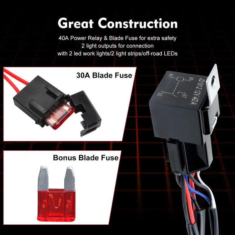 Lighting-likes 12V 40A LED Work Fog Light Bar Wiring Harness