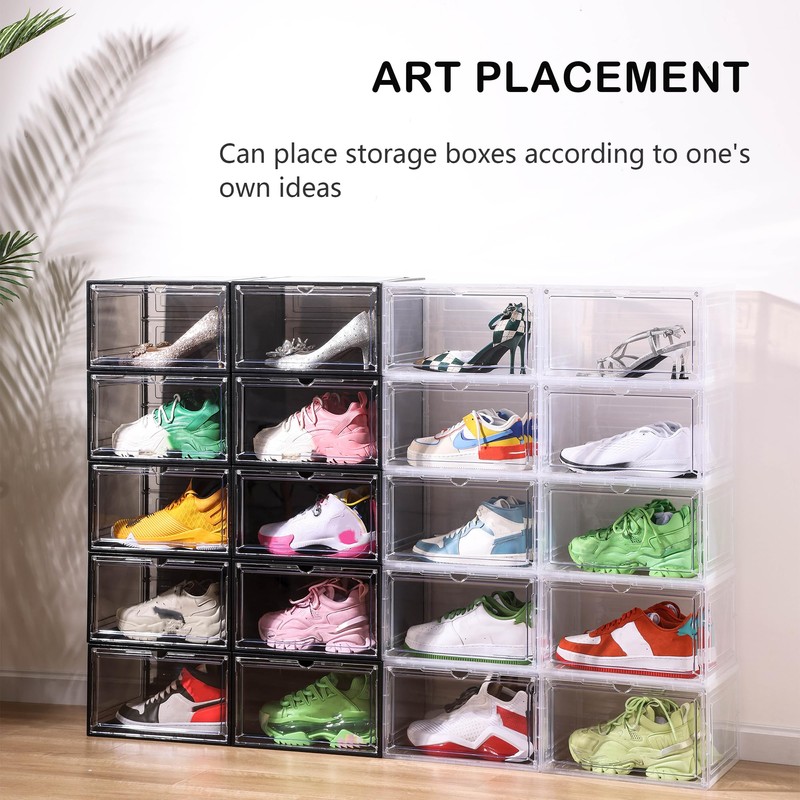 Attelite 8 Pack Shoe Boxes Clear Plastic Stackable, Upgrade Large