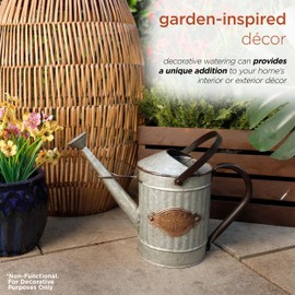 Alpine Corporation 12" Tall Vintage Style Decorative Metal Watering Can with Rustic Finish