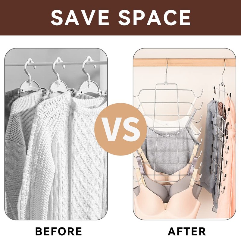 GmeDhc Clothes Hanger, Space-Saving, Foldable, Wardrobe Organiser, Rotatable, Stainless Steel