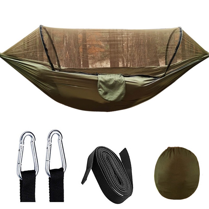 Camping Hammock with Net 210T Nylon Taffeta Automatic Quick Opening