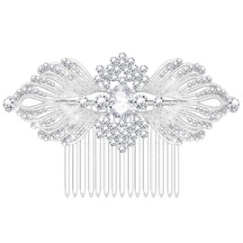 Women's Austrian Crystal Bride Wings Wedding Hair Comb Hair Accessories Art Deco Floral Bridal Side Combs Headpiece for Women, Brides Hair Accessories/Gift Box Silver 1