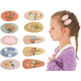 LYXOTO Hair Clips Girls Pack of 10 Non-Slip Clips Fabric Embroidery Flowers Shaped Children's Hair Clips Cute Metal Snap Hair Clips Hair Styling Accessories for Girls Children