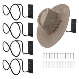 FAMIWIN 4 Pack Cowboy Hat Holder, Metal Cowboy Hat Hanger Organizer, Black Cowboy Hat Rack for Wall Mount, Black