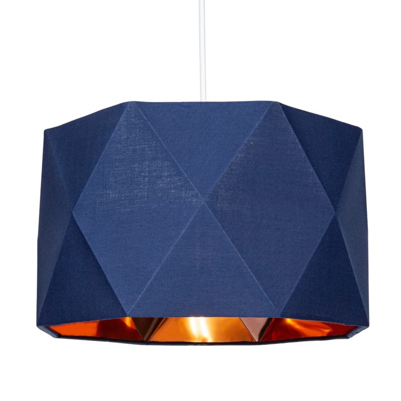 Navy Midnight Blue Cotton Fabric 32cm Geometric Designer Lamp Shade