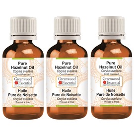 Greenwood Essential Natural Hazelnut Oil (Corylus avellana) Natural Pure Therapeutic Quality Cold Pressed (Pack of Three) 100 ml x 3 (10 oz)
