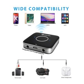 SONRU Bluetooth 5.3 Adapter Hi-Fi Equipment for Car Wireless Audio Receiver with 3.5mm AUX RCA Cable, Noise Cancellation, Dual AUX Outputs for Home Speakers Wired Headphones