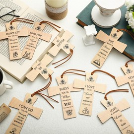 Affrolling 30 Pcs Cross Bible Verses Bookmarks Church Gifts for Women Men Wooden Christian Inspirational Religious Bookmarks Bulk Baptism Bible Verse Bookmarks Scripture Marks for Book Gifts
