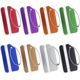 VOCIBO® Pack of 8 Aluminium Luggage Tags with Address Tag, Luggage Tag Suitcase Tags Including Privacy Name Plate and Stainless Steel Cable, 8 x 4 cm, 8 Colours