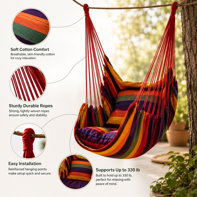 Portable Hanging Hammock Chair for Relaxation – Cotton Rope Swing
